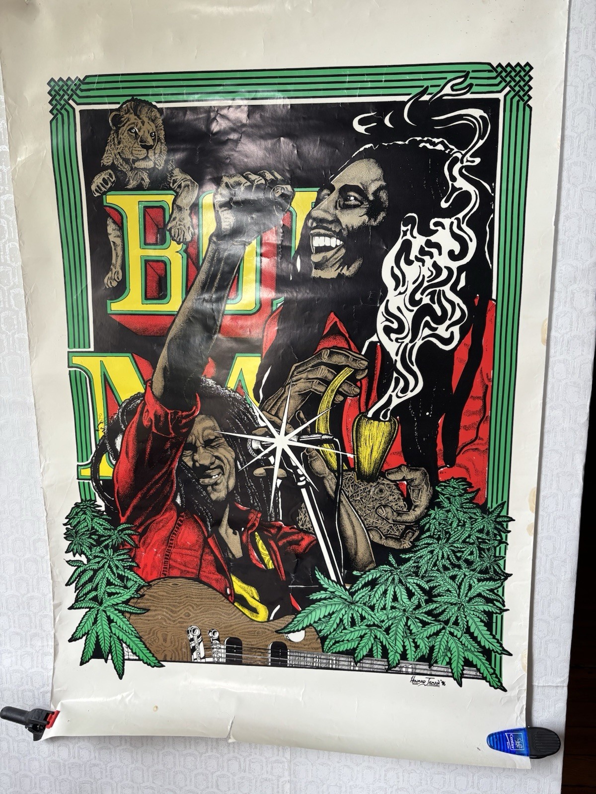 Vintage Bob Marley Poster Original Print Psychedelic Ganja Rasta -Small Tear