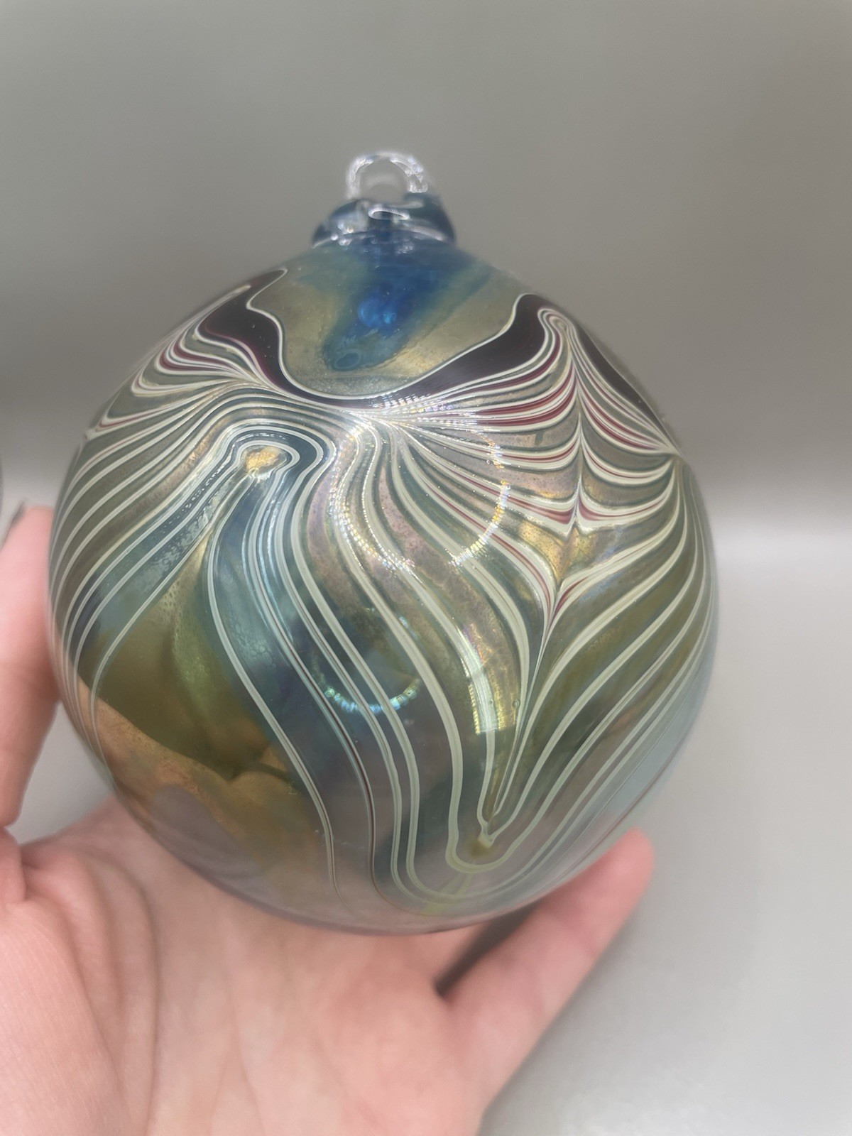 VTG 1999 Signed Marc S. Boutte Hand Blown Glass Multicolor Swirl 4.5” Ornament