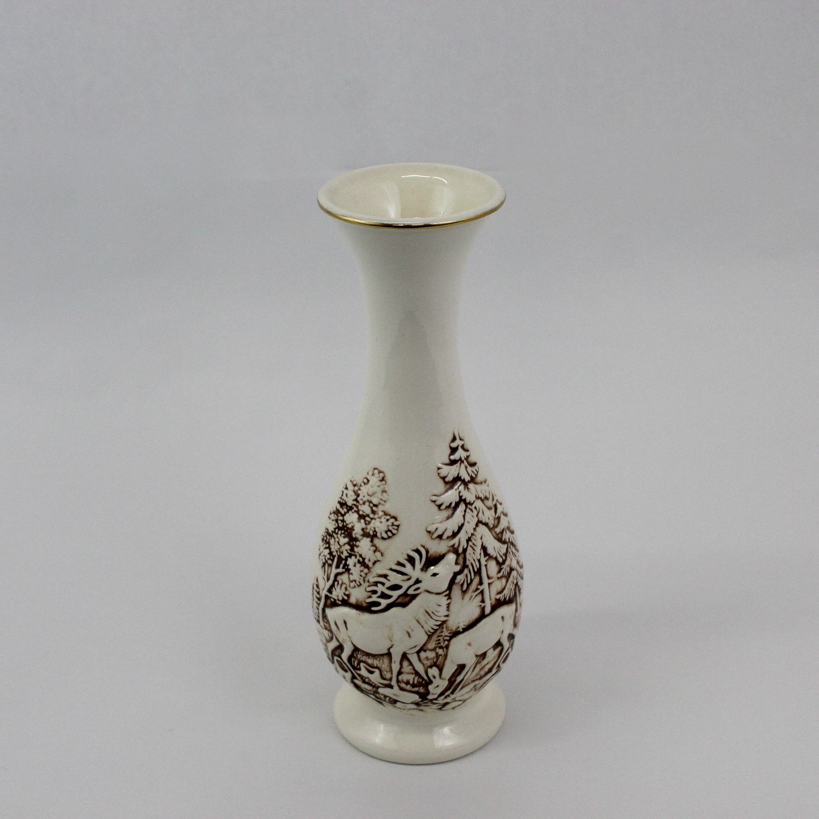 Ceramic Pottery Vase Elk Bull and Cow Forest Scene 10.5\