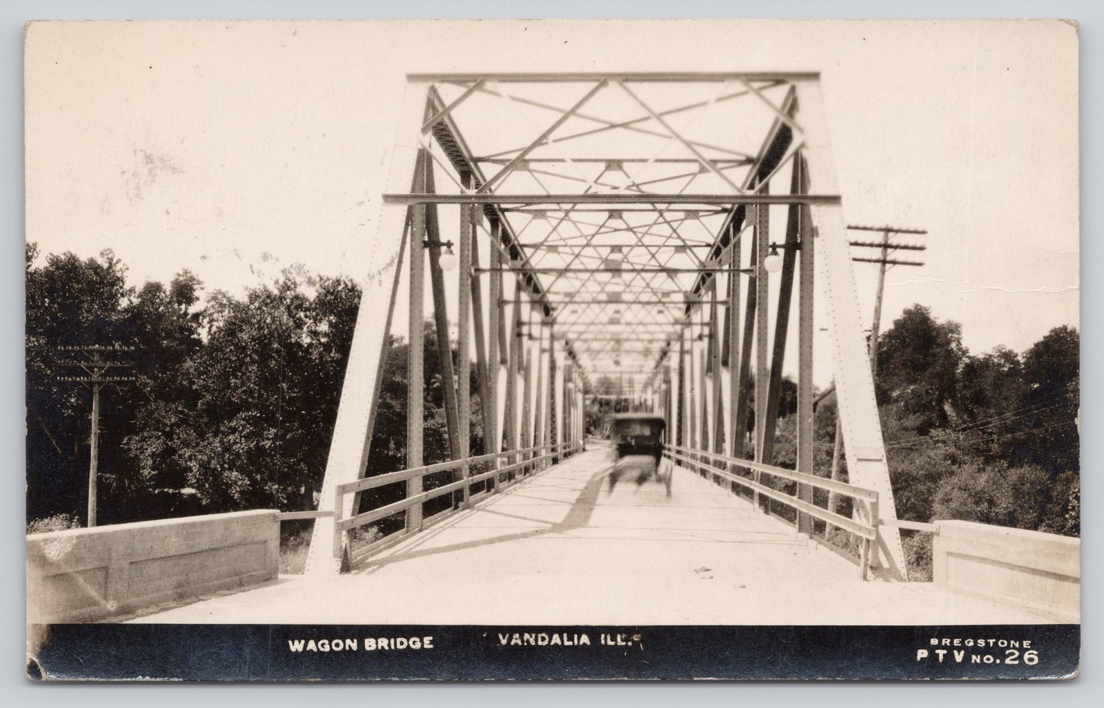 Vandalia, Illinois Wagon Bridge With Early Automobile Bregstone RPPC Posted 1923