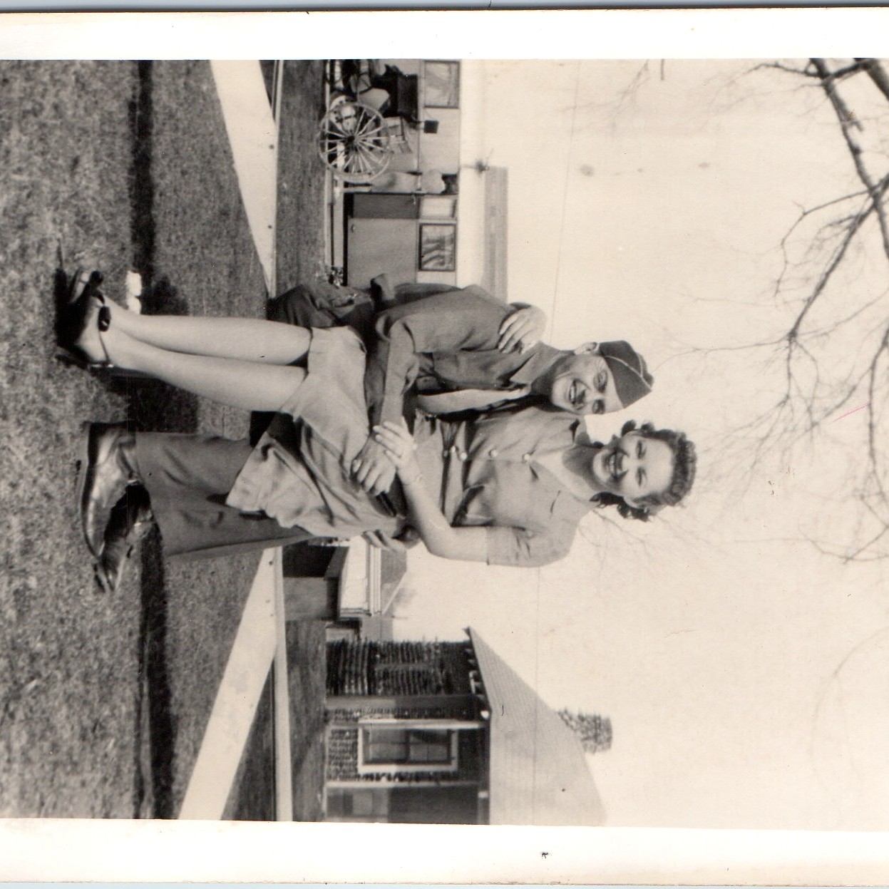 c1940s WWII Army Soldier Holding Cute Woman Lap Snapshot Photo 6\