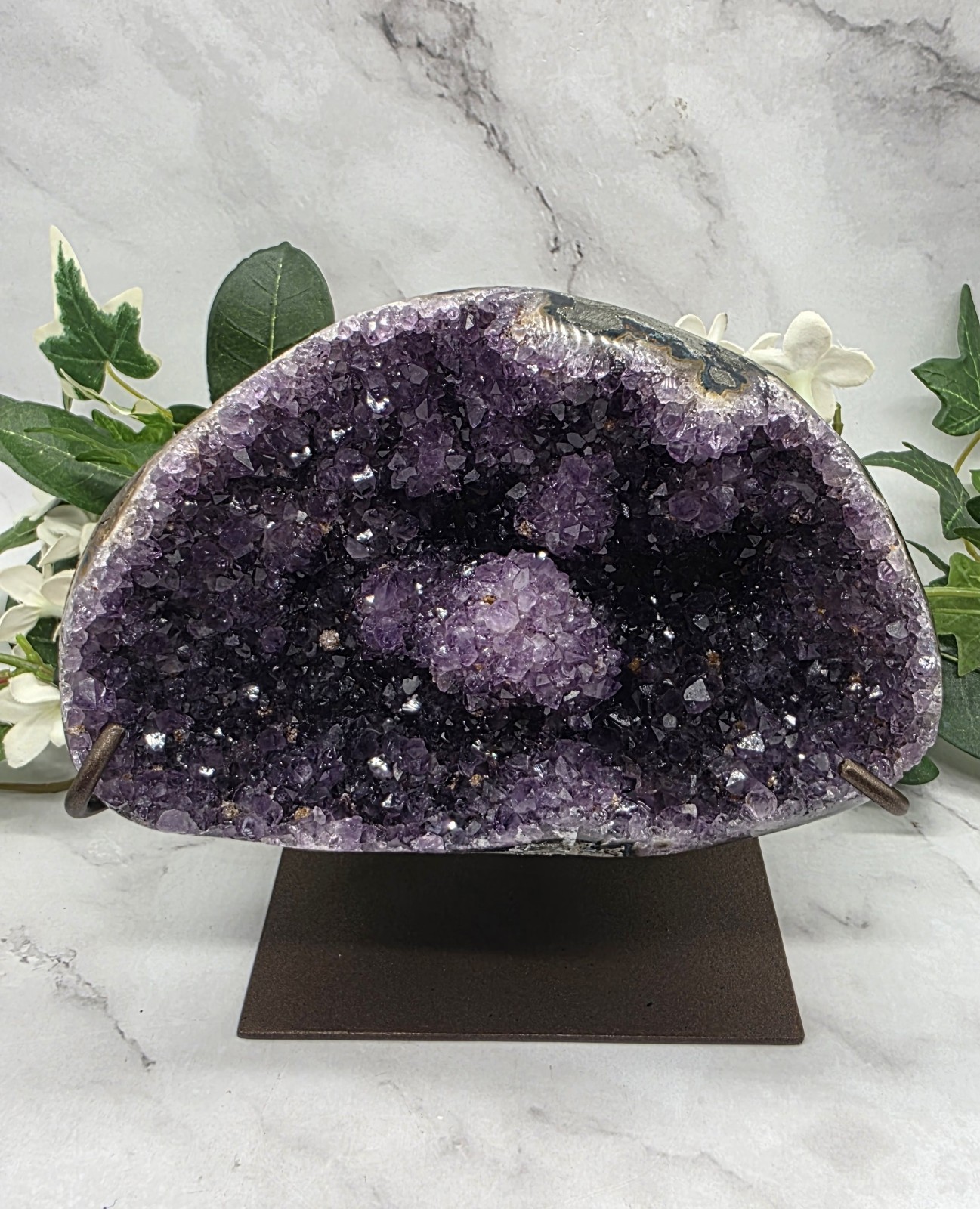 Large Uruguay Amethyst Cluster on Stand Deep Purple Druzy 3lb 5oz Stunning Piece