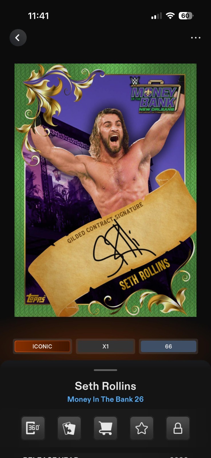 Topps WWE Slam 2026 Money In The Bank Emerald Gilded Contract Signature Select