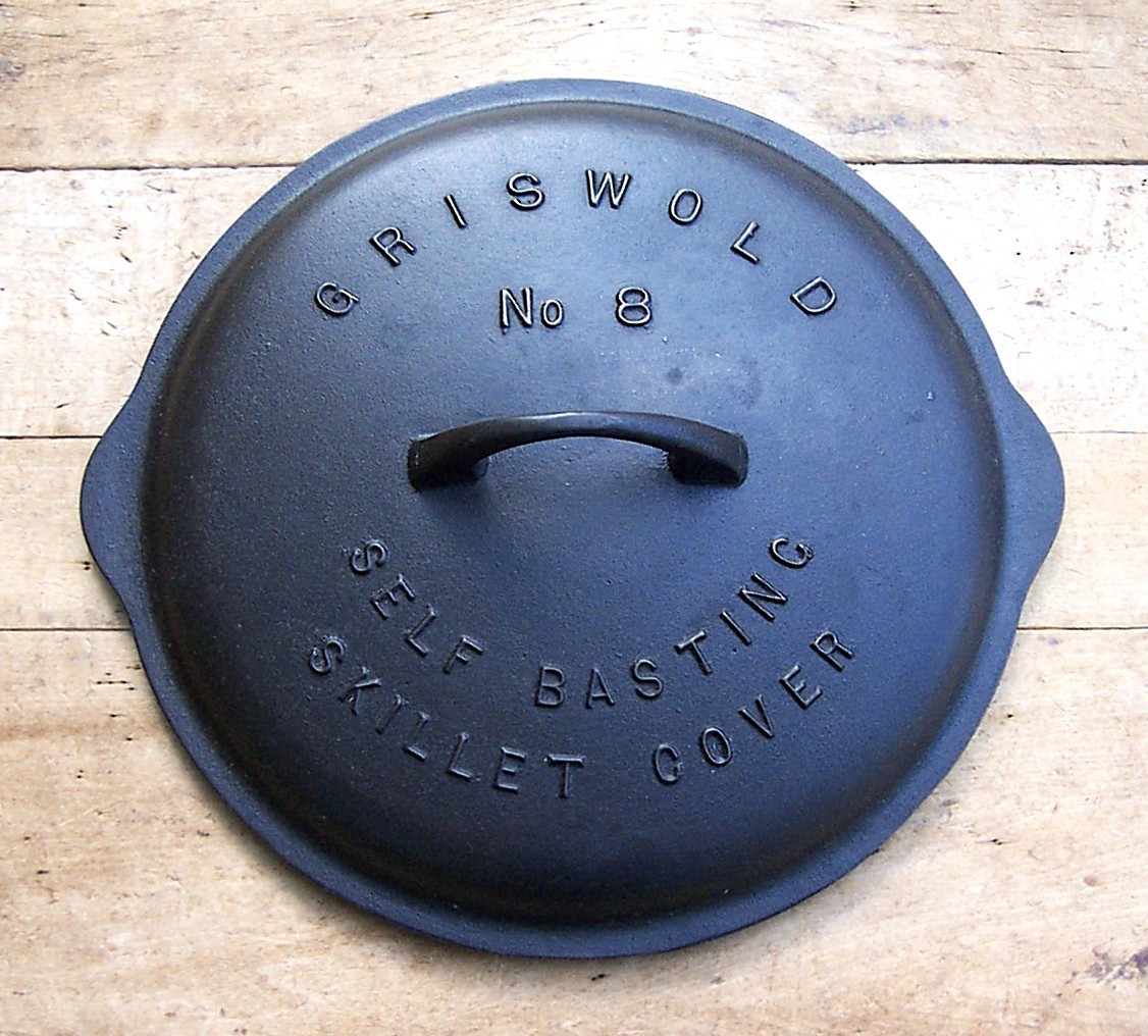 Griswold No. 8 Cast Iron Raised Letter Low Dome 468  Self Basting Skillet Cover