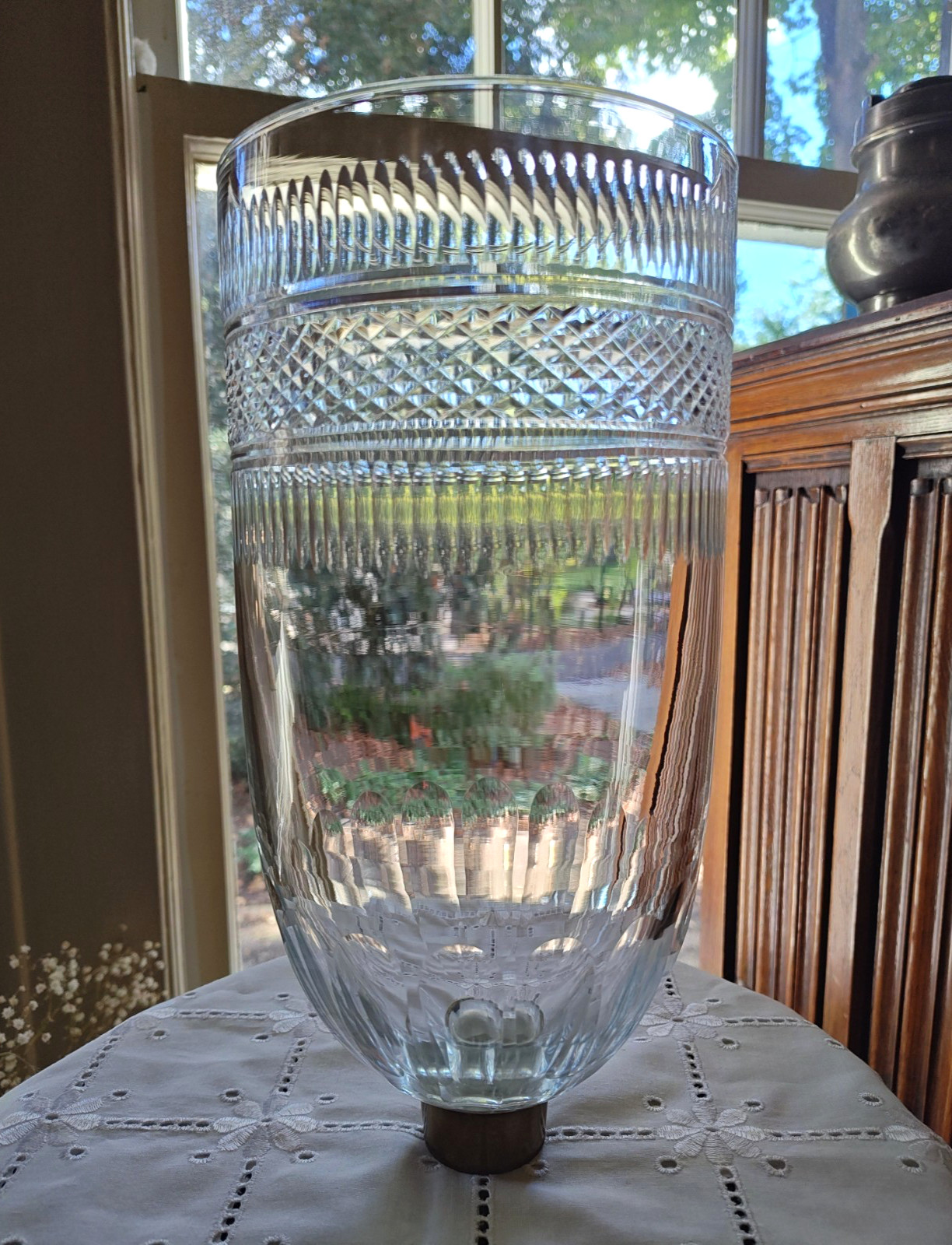ANTIQUE CUT GLASS HURRICANE SHADE