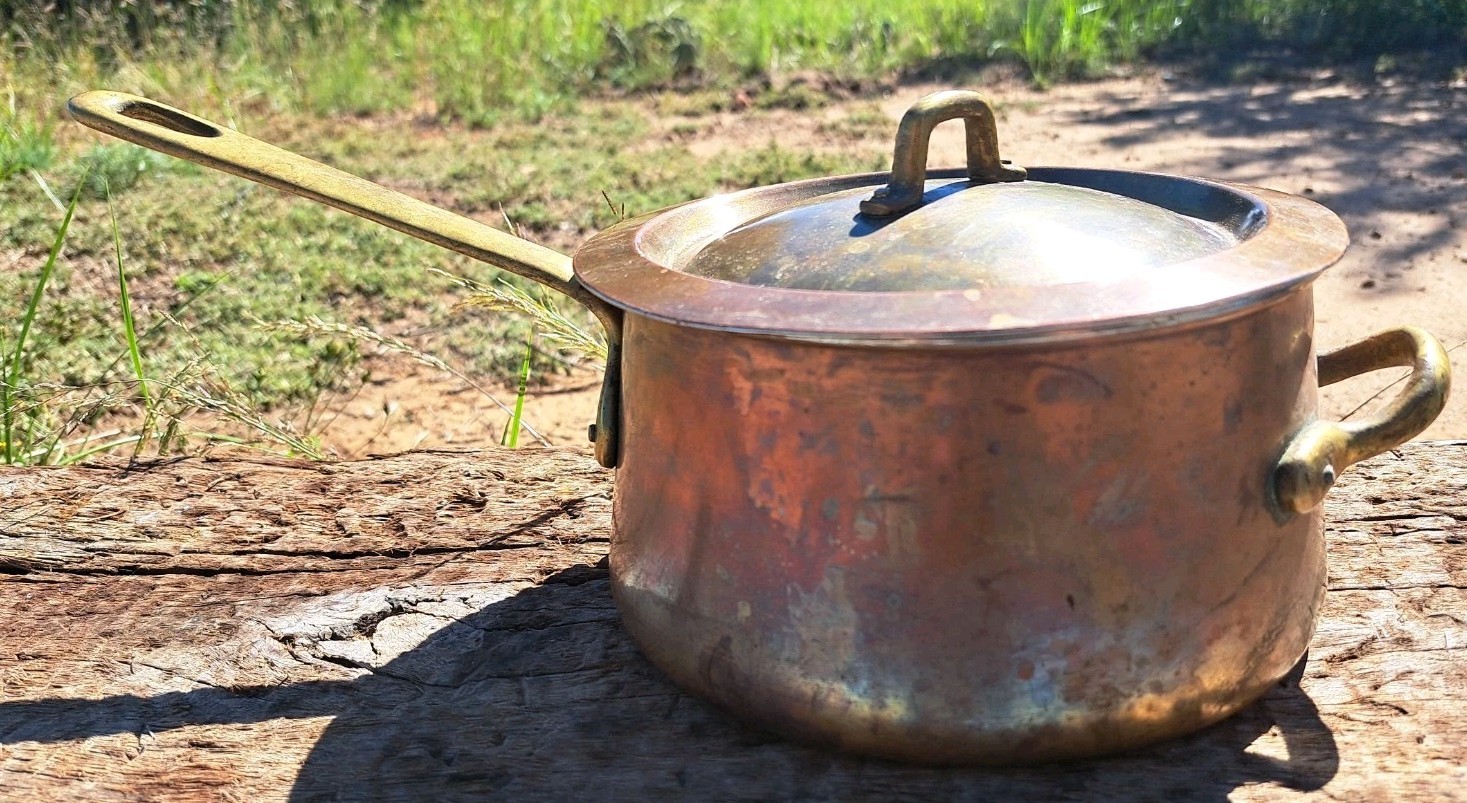 Vintage Copper Pot With Lid Brass Handles 6.6\