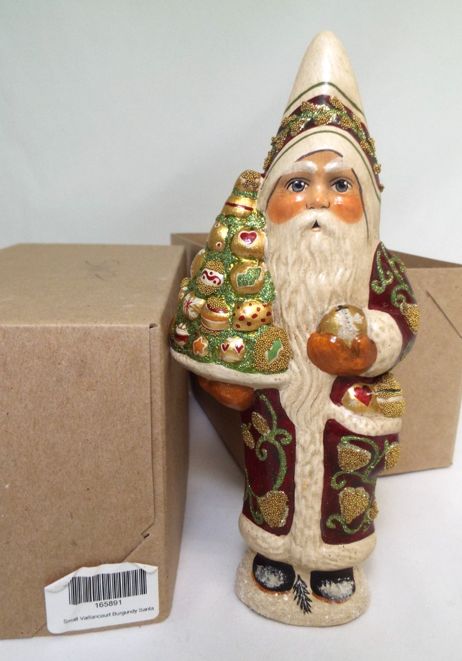 2014 Vaillancourt Folk Art Burgundy Santa Christmas Chalkware Figurine #48 Box