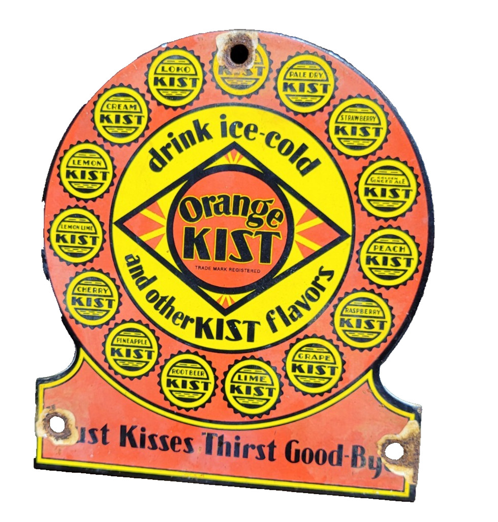 VINTAGE ORANGE KIST PORCELAIN SIGN OLD SODA DRINK POP ICE COLD BEVERAGE COLA 6