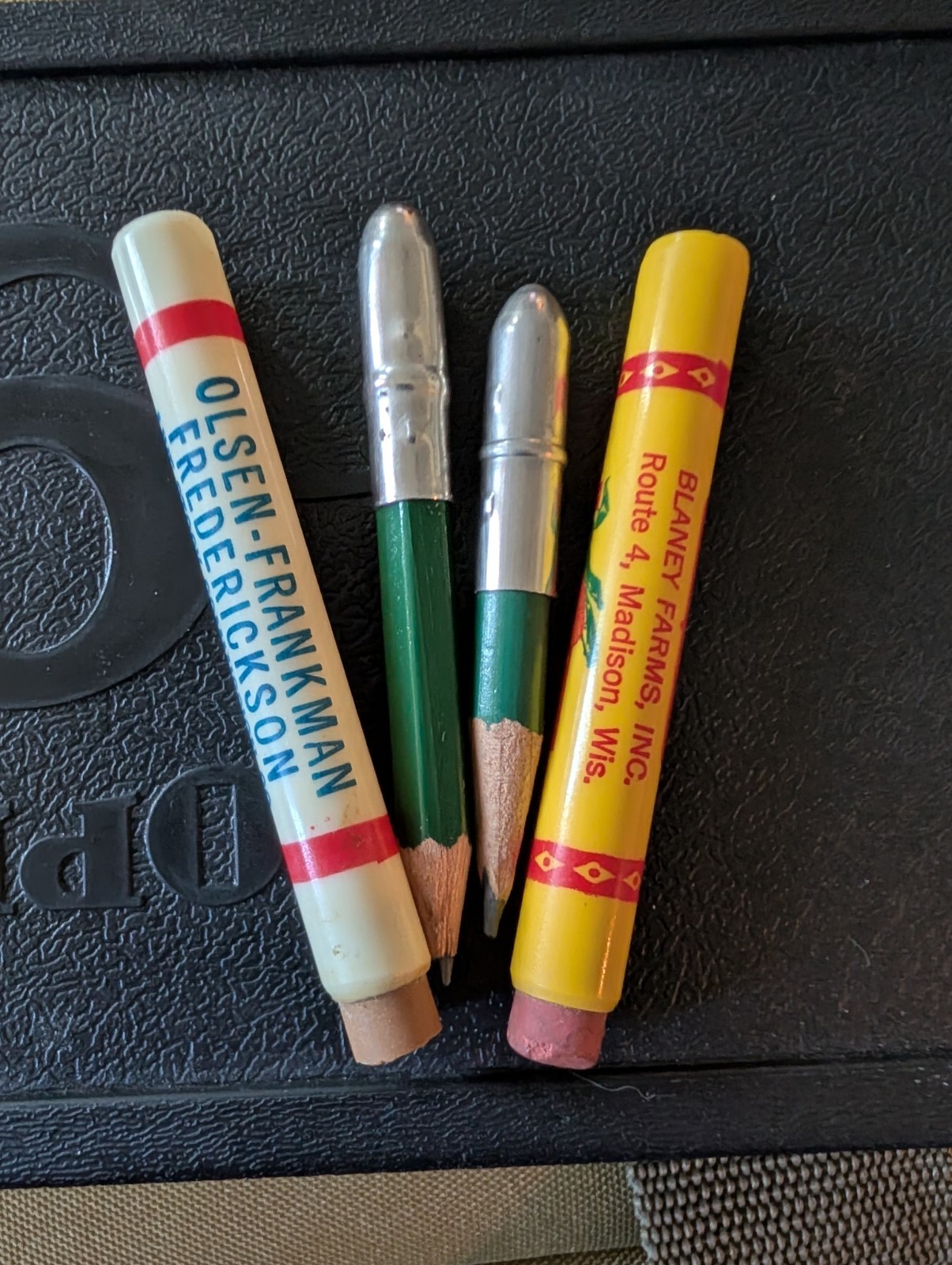 Lot of 2 VTG Bullet Pencils - Blaney Farms Seed Corn & Olsen-Frankman Livestock