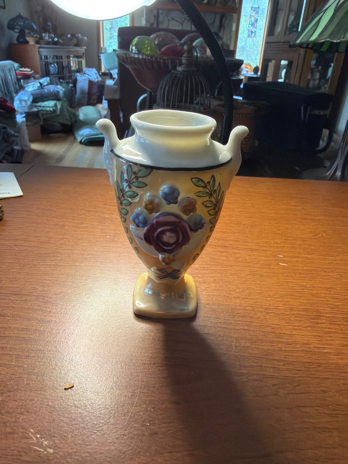 Vintage Lusterware Small Vase with Purple  Porcelain Art Decor Victorian
