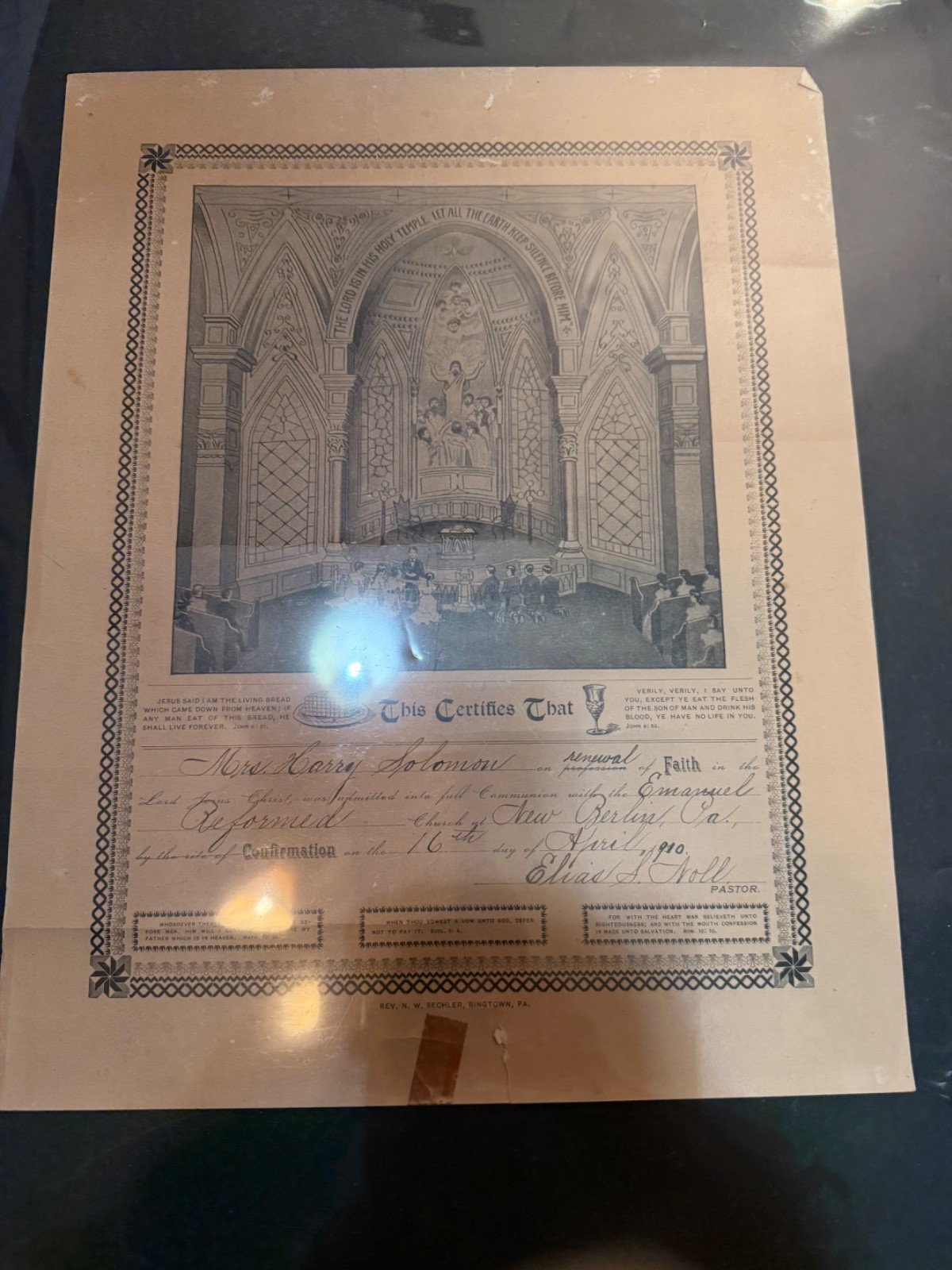 Antique Original 1910 PA Confirmation Certificate ESTATE SALE -make an offer