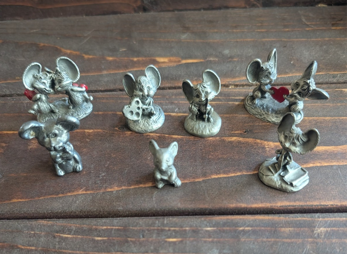 Vintage Pewter Mouse Figurines Lot of 7 Hallmark Little Gallery Huson Cheddar&CO