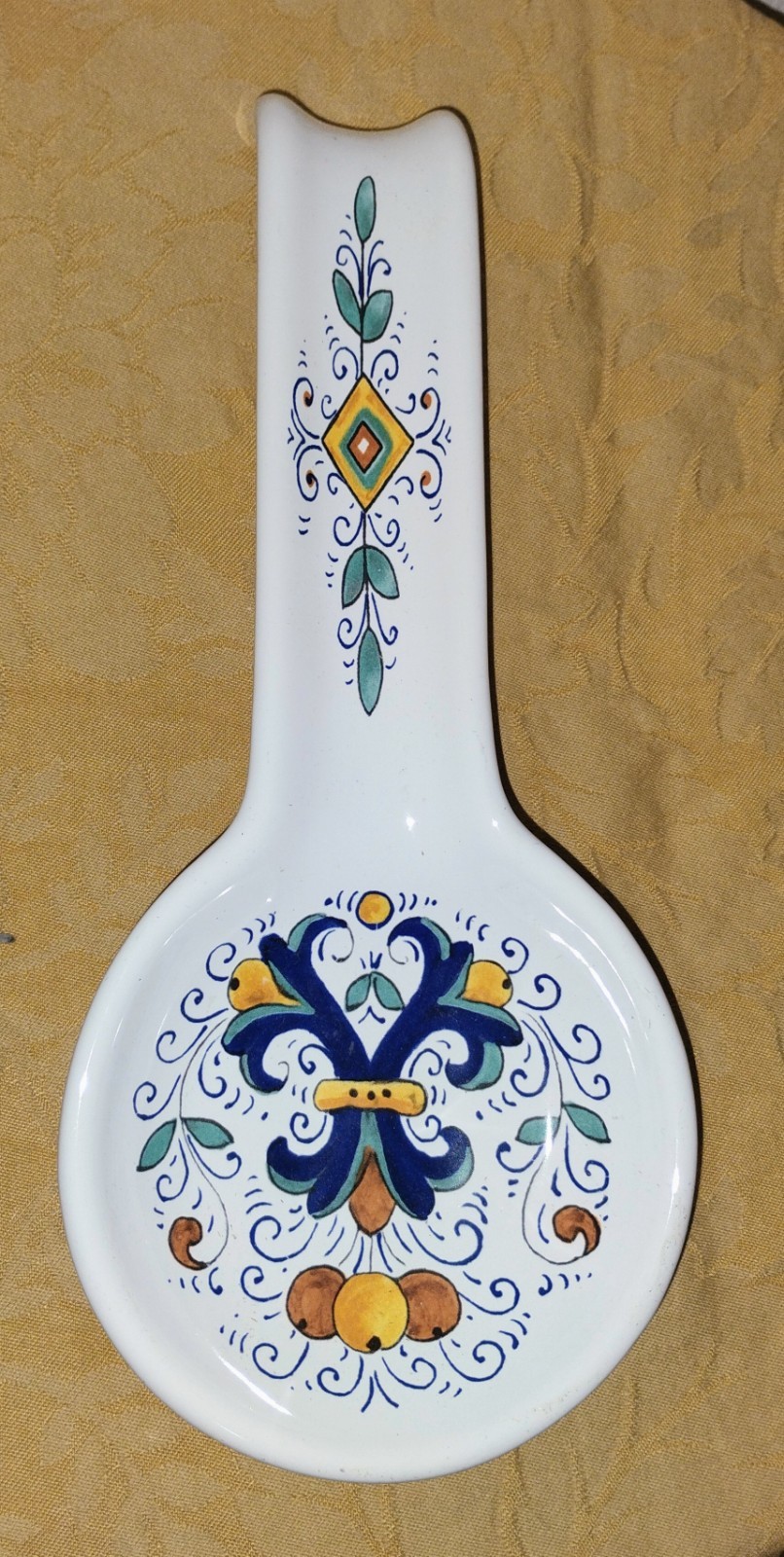 Genuine Italian Nova Deruta Hand Painted Ceramic Spoon Rest Ricco Pattern