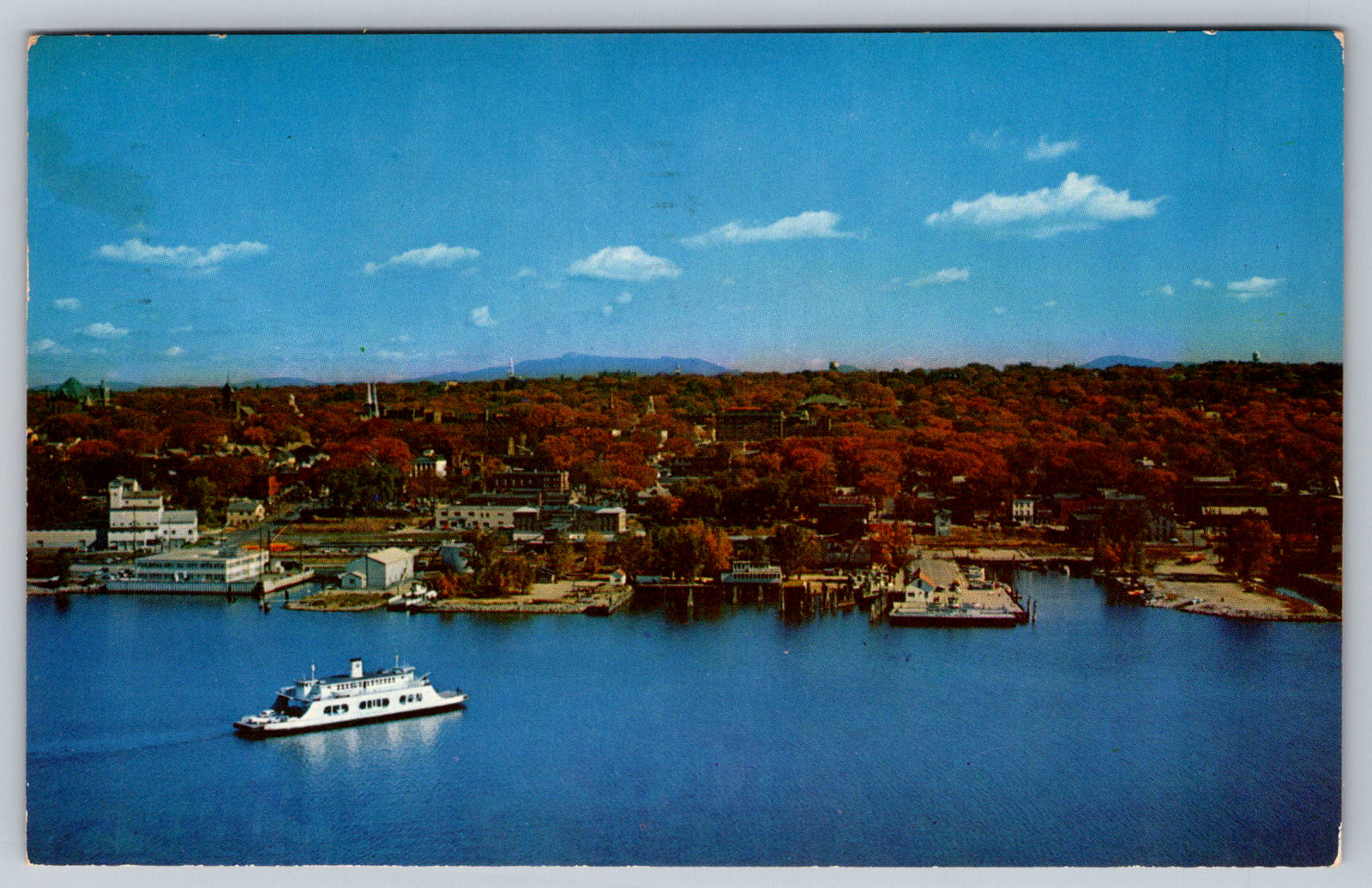 c1960s Burlington VT MV Adirondack Ferry Aerial View Chrome Postcard