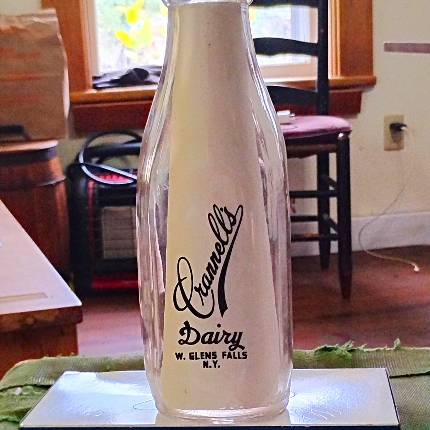 Crannel's Dairy W. Glens Falls NY Clear Glass Milk Bottle,   Qt.