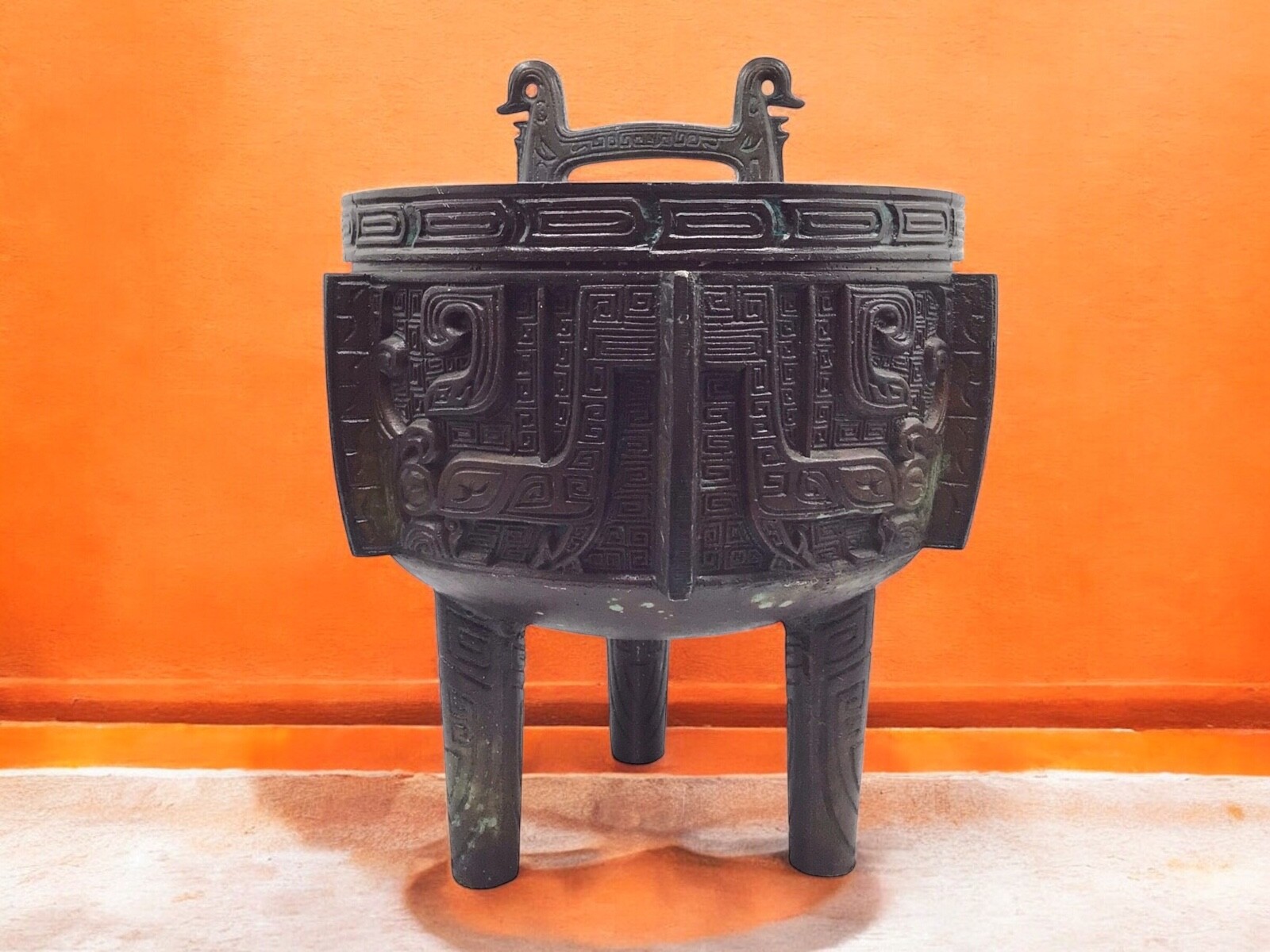 Huge 15” Vintage James Mont Bronze Metal Ice Bucket, Mid-Century Asian-Inspired
