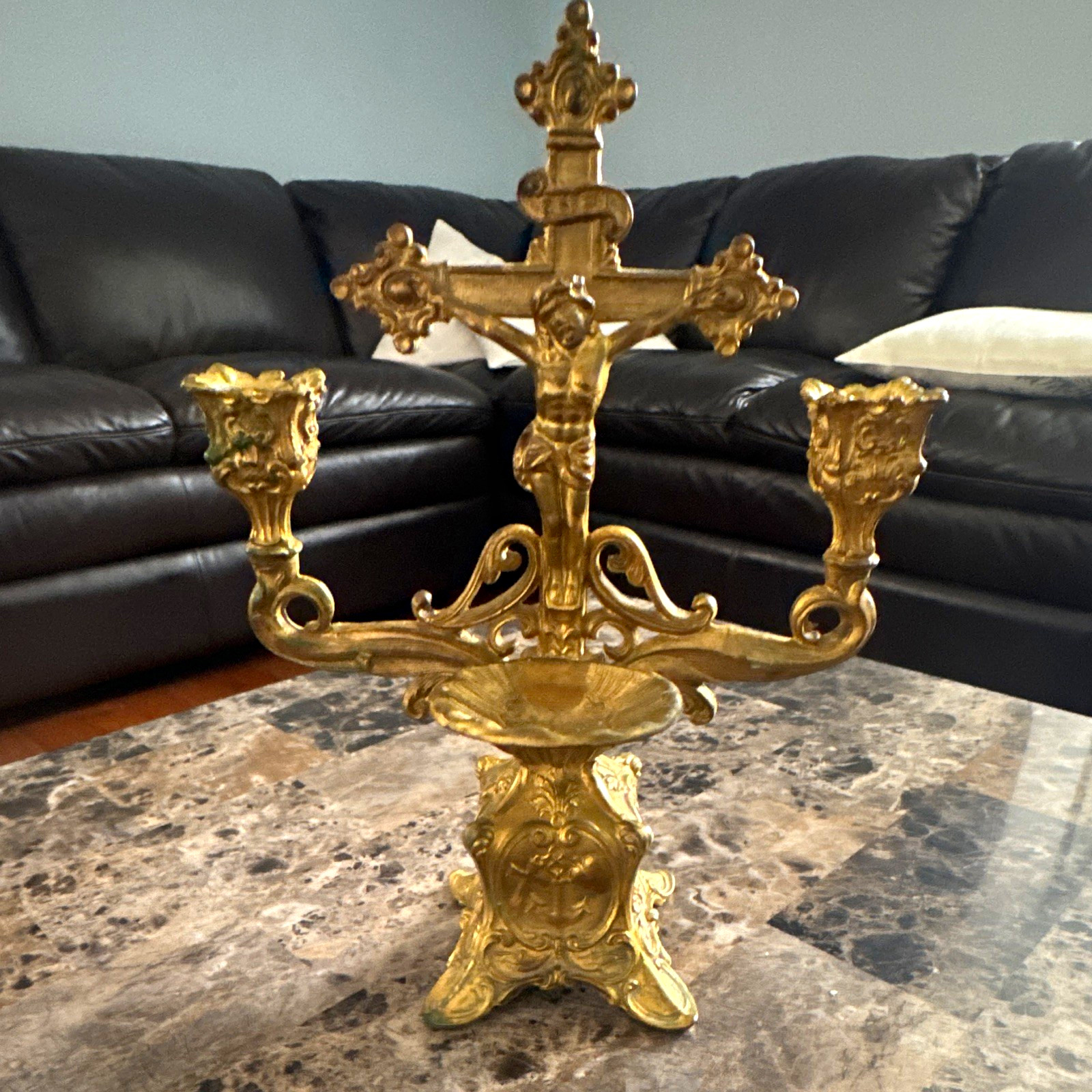 Brass Crucifix Cross Candle Holder Candlestick Holder Christianity