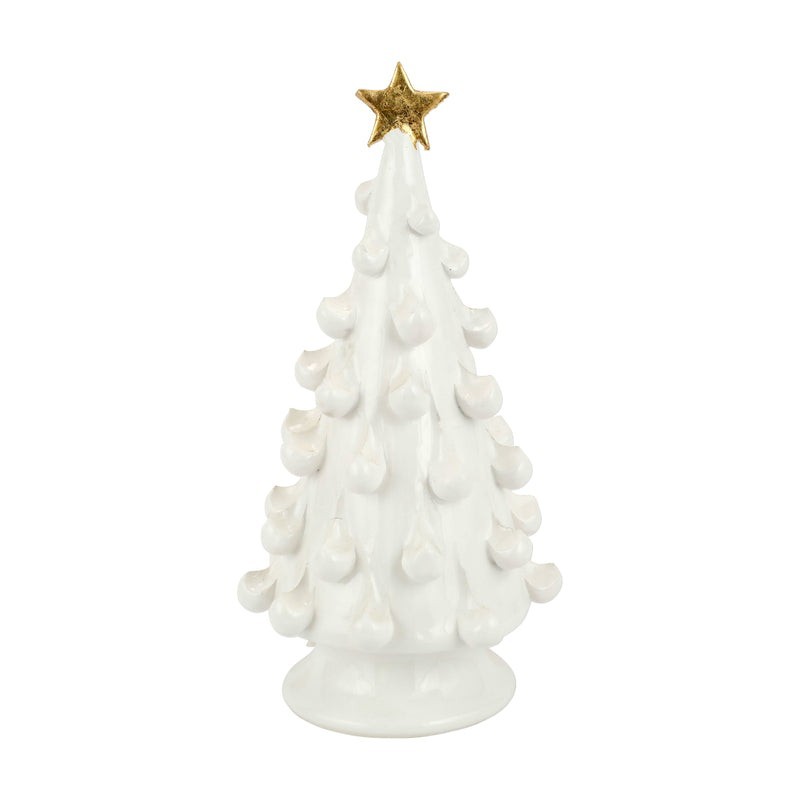 VIETRI FORESTA WHITE MEDIUM TREE WITH GOLD STAR FRB-7712W.NEW IN BOX