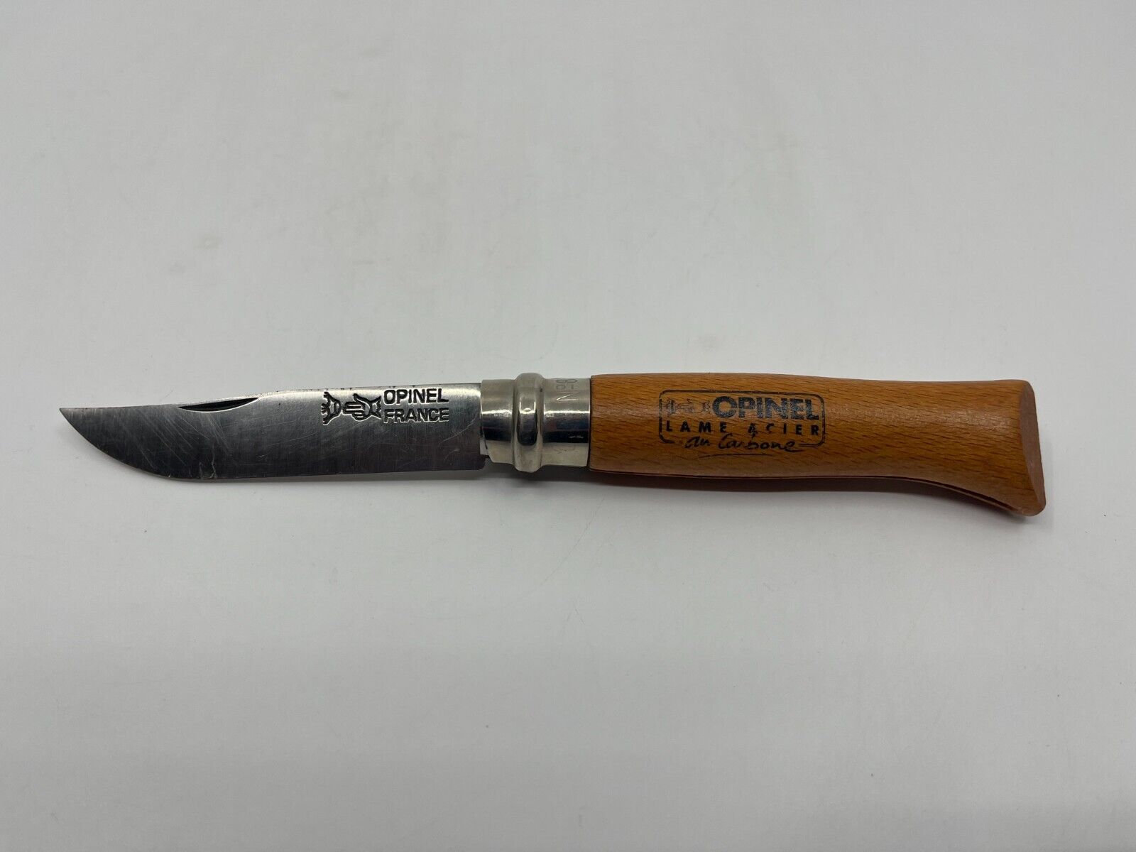 USED Opinel No. 08 Carbone Carbon Steel Knife, Wood Handle