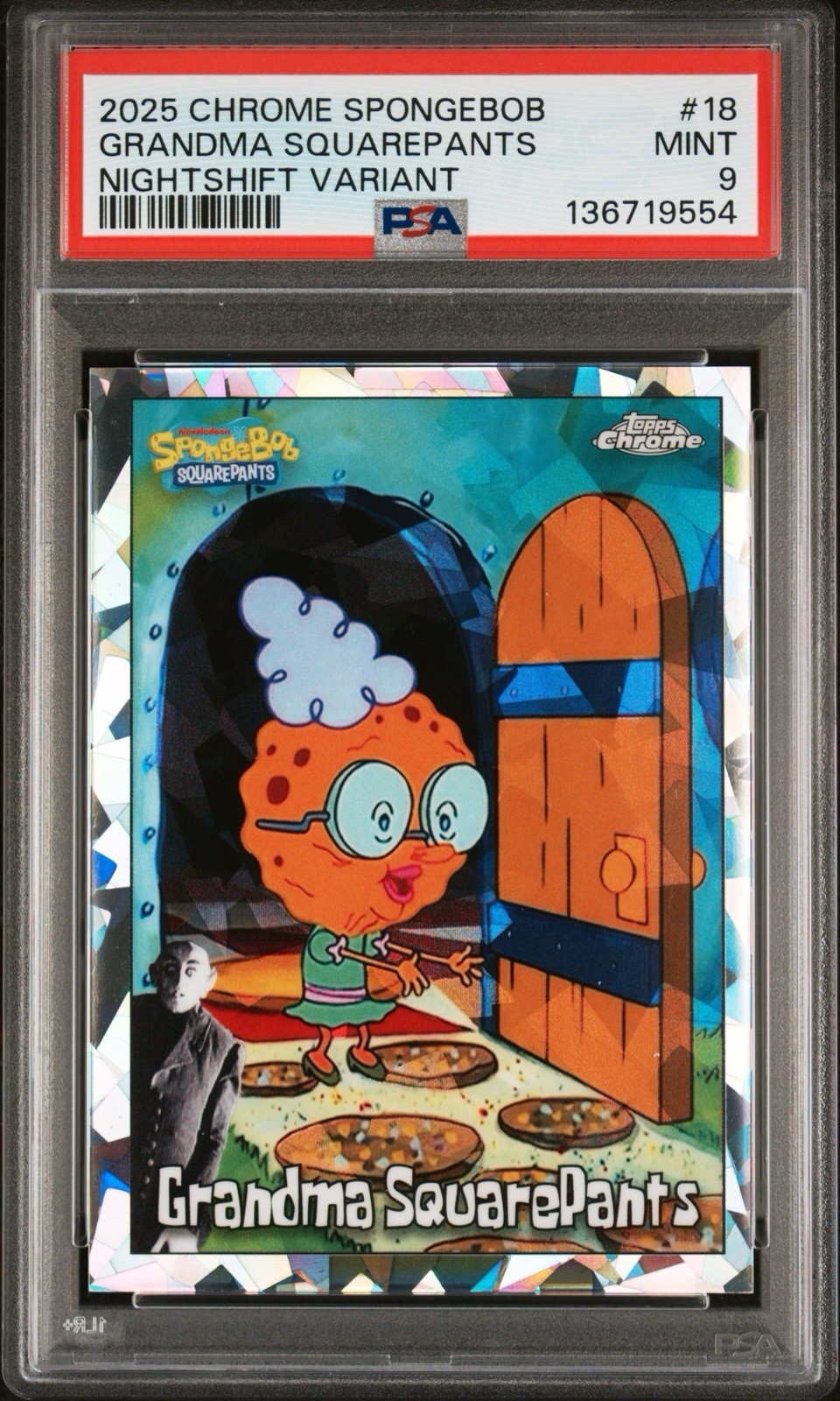 2025 Topps Chrome SponeBob #18 Grandma SquarePants Nigh Shift Manager PSA 9