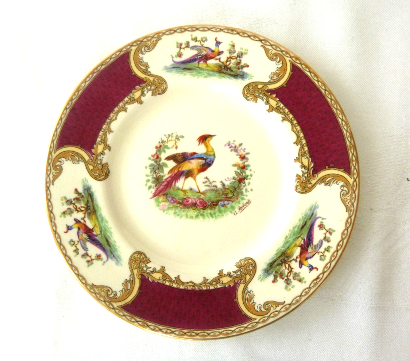 2 Antique Myotts Staffordshire Chelsea Bird Red Bread & Butter Plates 2338