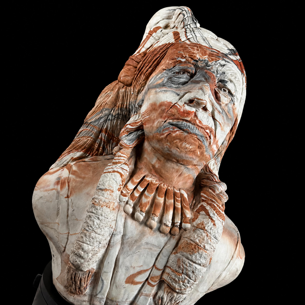 Comanche Pottery Texas Sitting Bull Bust Lakota Tribal Chief Bust  Weighs 34lbs