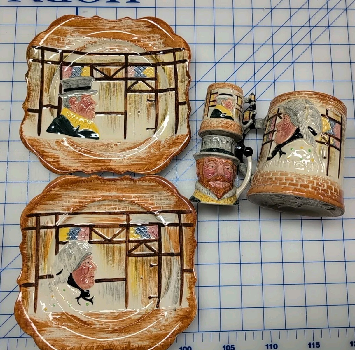 Vintage Landcaster Sandland Weller-Gamp Handpainted Mug, Plates&Mini Mug England