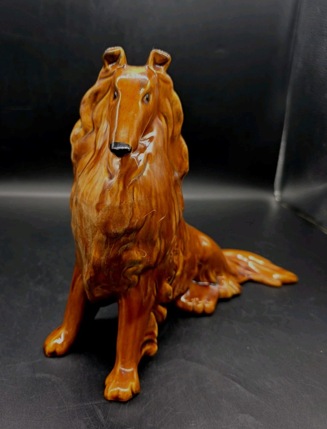 1950s Royal Haeger Large Seated Collie Art Pottery Sculpture 8¾x10¾x5½