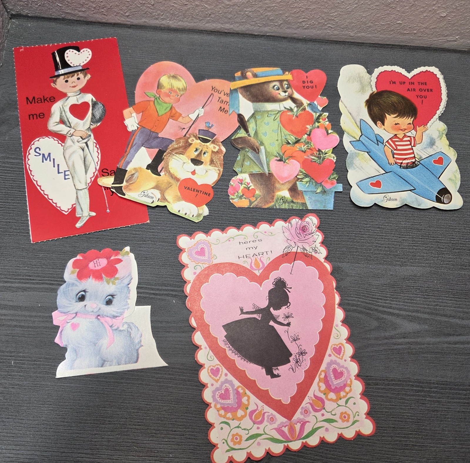 Vintage Valentine Cards Lot Of Six With Envelopes Kitschy 50s 60s 70s
