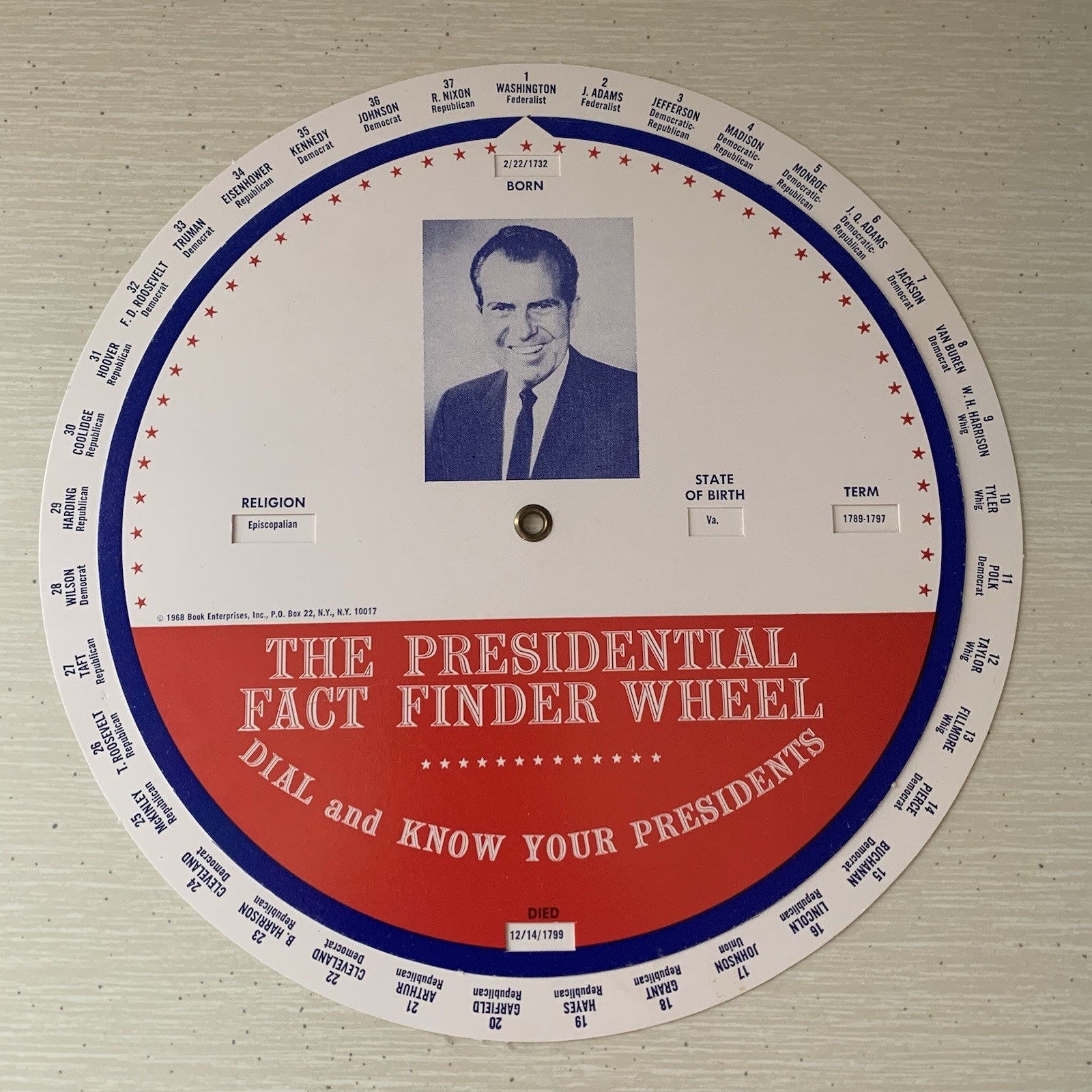 Vintage 1968 The Presidential Fact Finder Wheel - Dial and Know Your Presidents