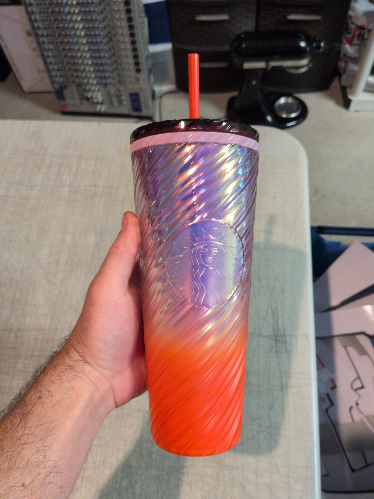 Starbucks Winter 2025 Sunrise Red Orange Pearl Ombre Swirl Venti Tumbler 24oz