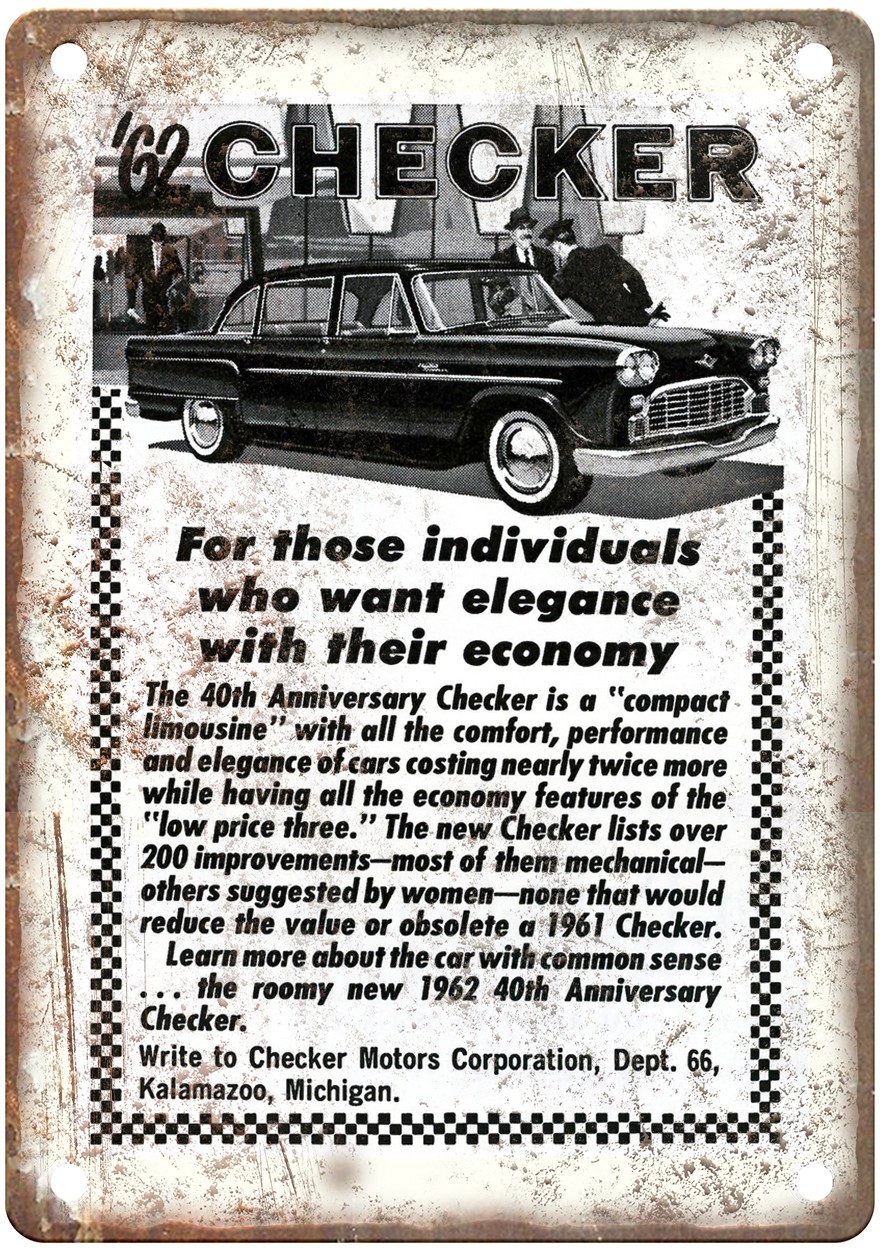 1962 Checker Vintage Automobile Ad Retro Look Metal Sign AM9010