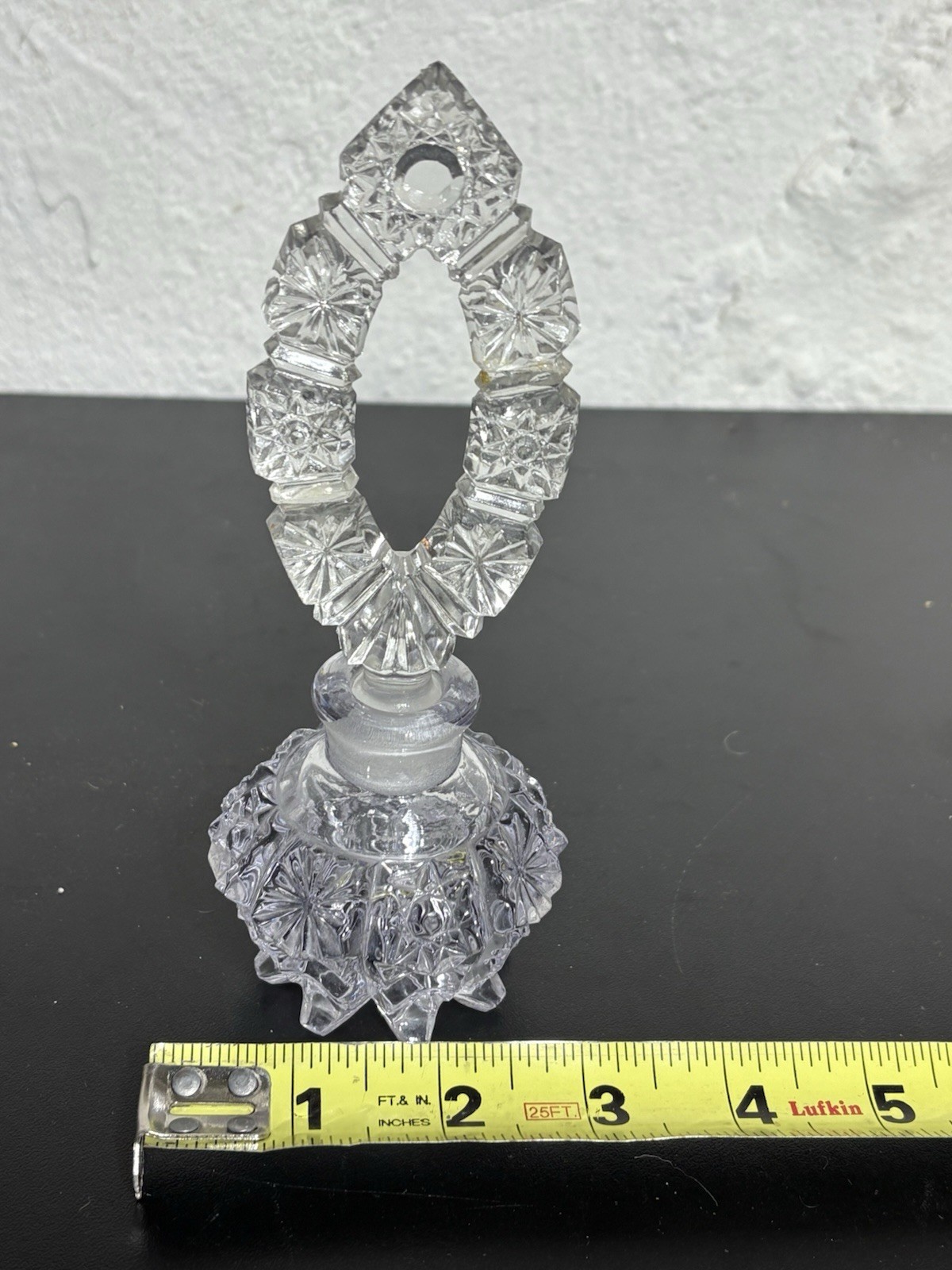 Vtg ABP Art Deco Clear Pressed Glass MCM Footed Perfume Bottle w/Stopper