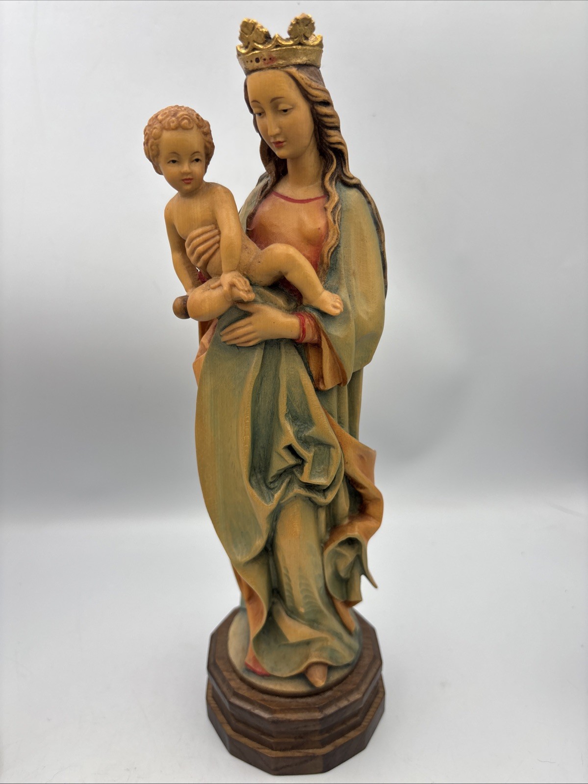 Vintage ANRI Hand Carved Wooden Virgin Mary Madonna & Baby Jesus Figurine Statue