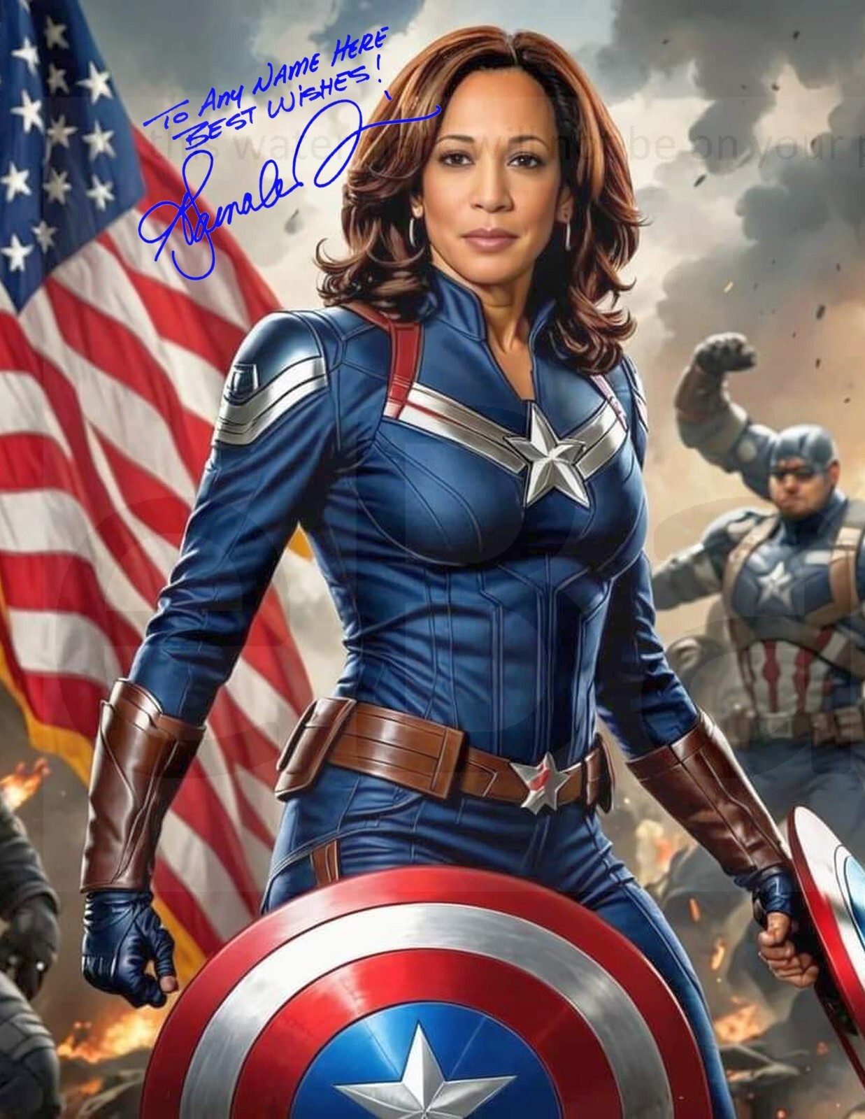 Superhero VP/Pres. Kamala Harris autographed 8.5x11 portrait litho photo REPRINT
