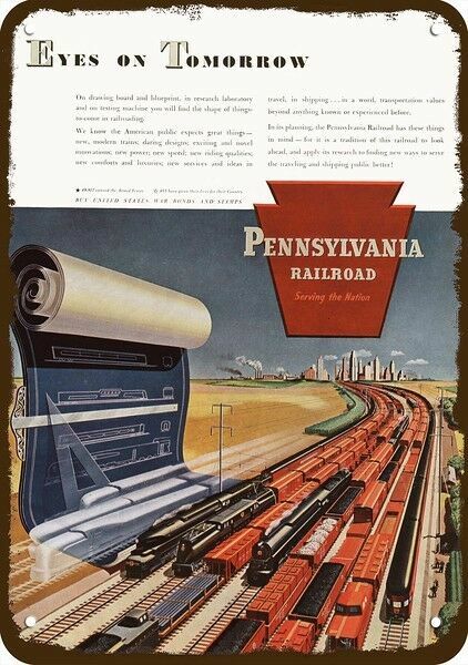 1945 PENNSYLVANIA RAILROAD TRAINS Vintage-Look DECORATIVE REPLICA METAL SIGN