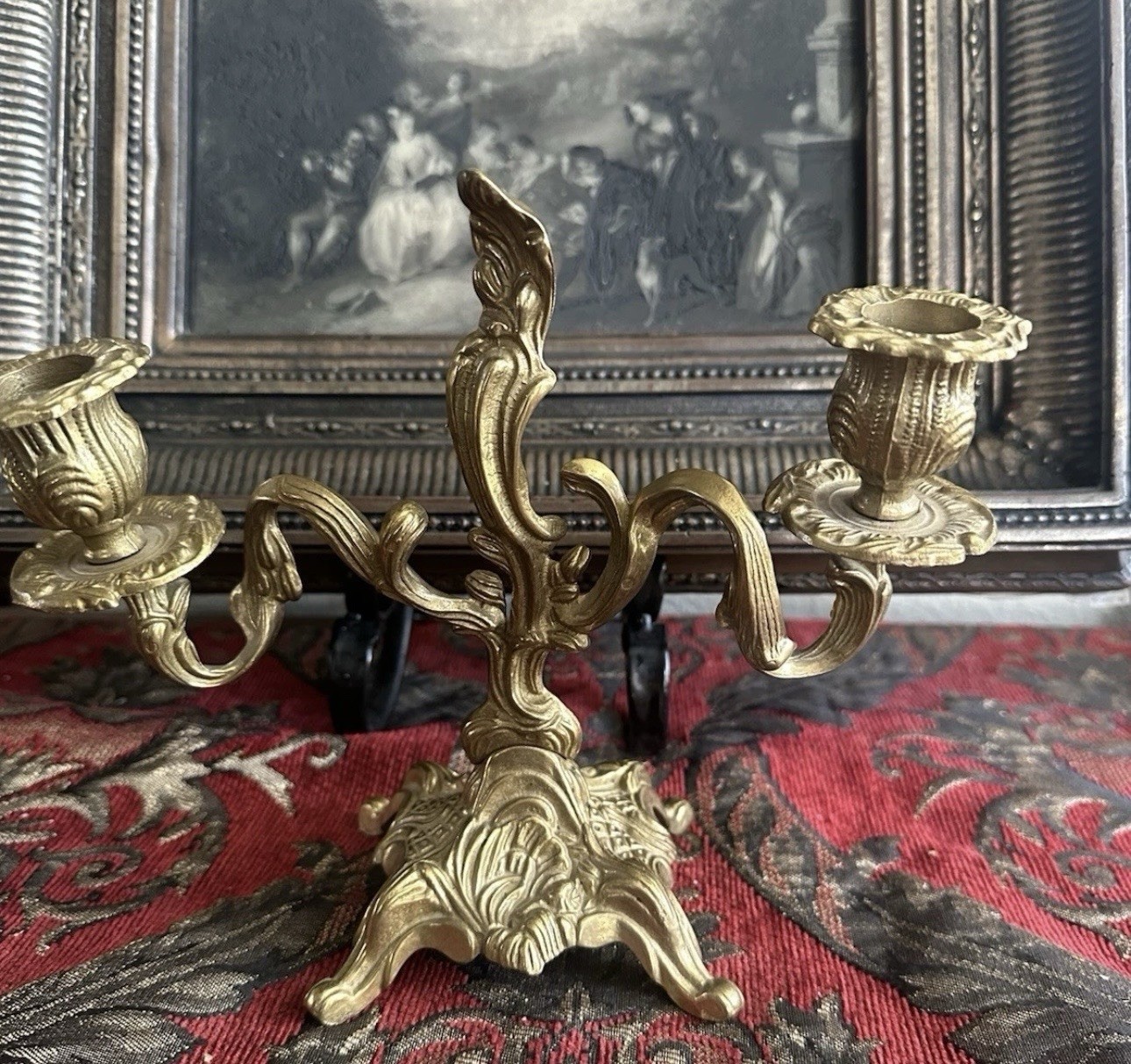 Vintage Candelabra Brass Italy 19th Century French Rococo Style