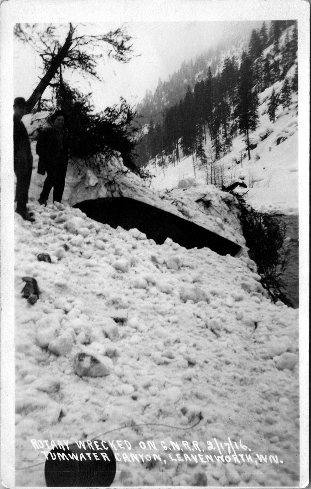 1916 RPPC Great Northern Railway Rotary Snowplow Wreck Tumwater Canyon