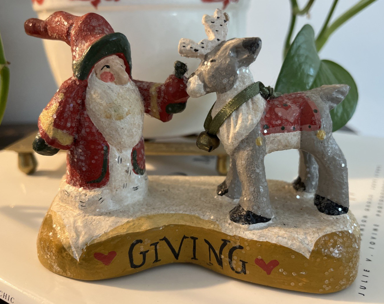 Vintage House of Hatten “Giving” Santa Clause and Reindeer 1998 Denise Calla
