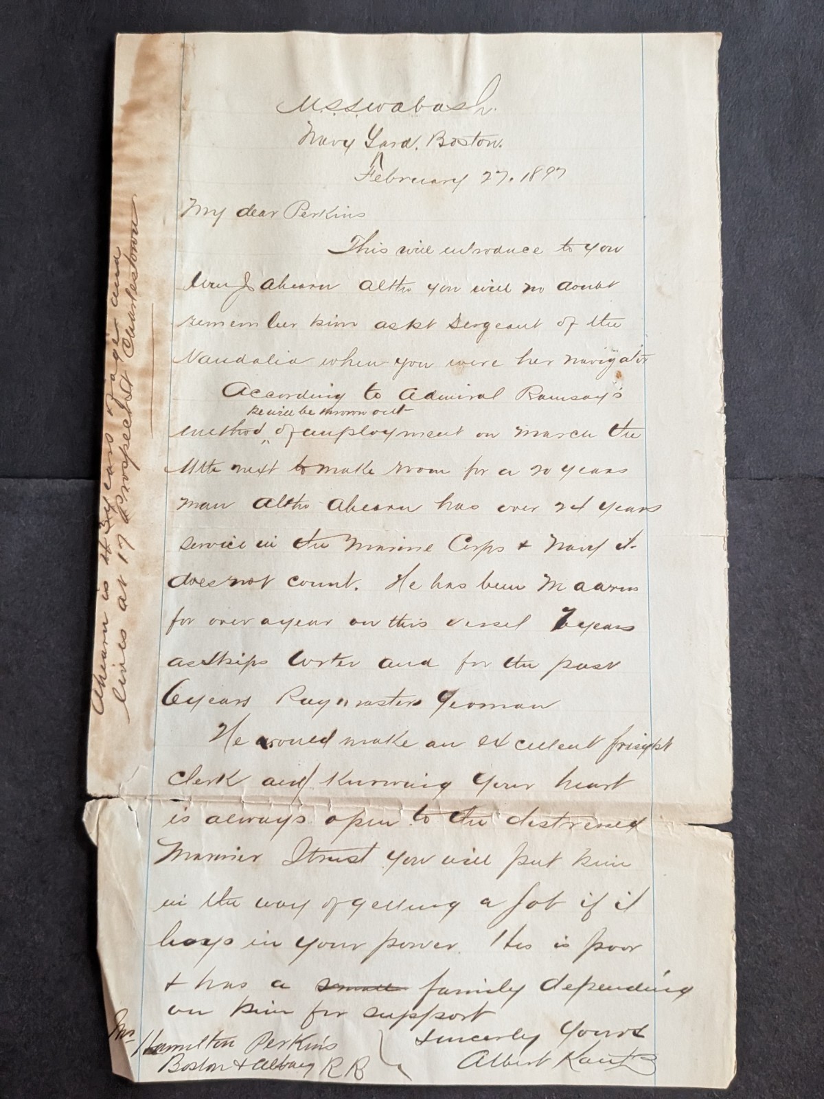 Albert Kautz (d. 1907) Signed 1897 Letter - Civil War, Navy Rear Admiral