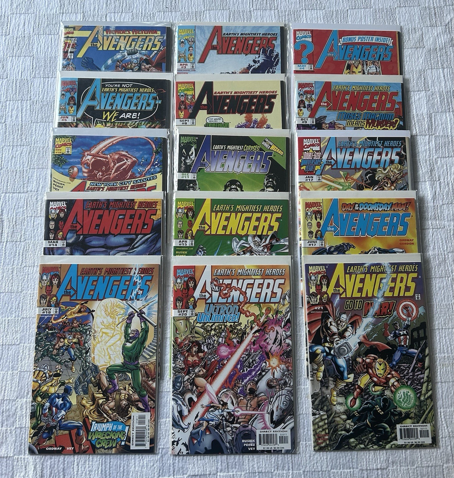 Marvel Comics The Avengers Lot Of 15 Comic Books Vol. 3 1998-99 Very Good To VF