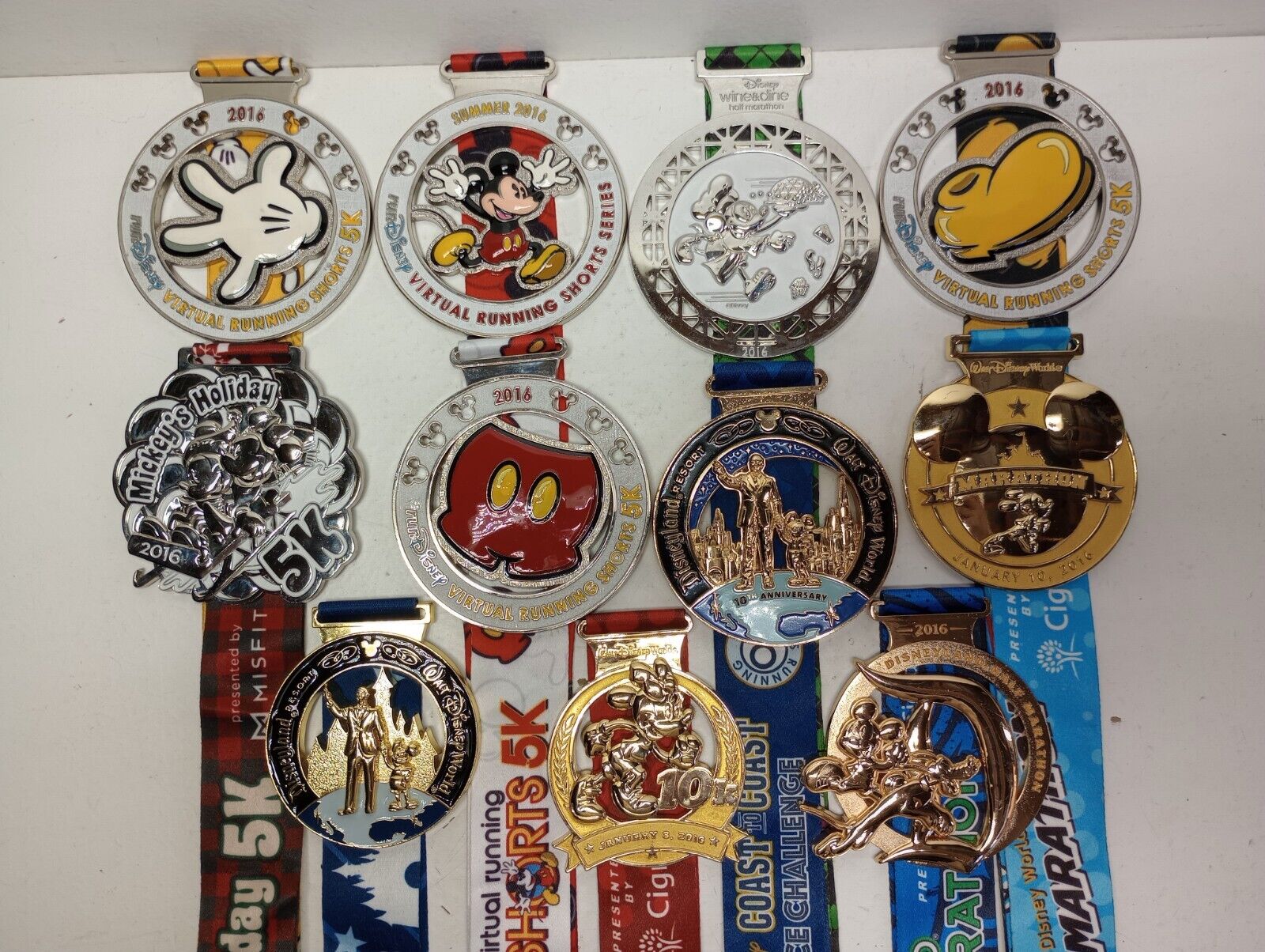 Lot of 11 Mickey Mouse  Medals Run Disney Medal 5k, 10k, Half marathon 2016 2017