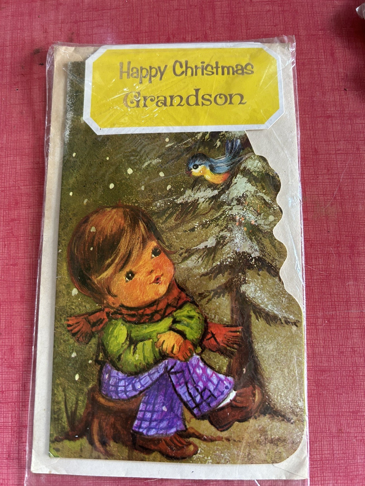 Vintage 1970s UNUSED Dead Stock Christmas Greeting Card for grandson 