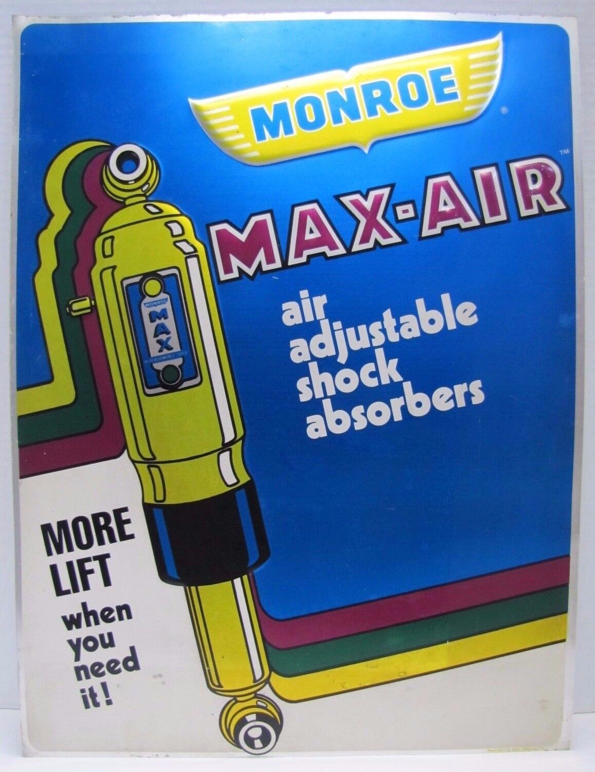 1970s MONROE MAX-AIR Sign Adjustable Air SHOCK ABSORBERS Stout Co Repair Shop Ad