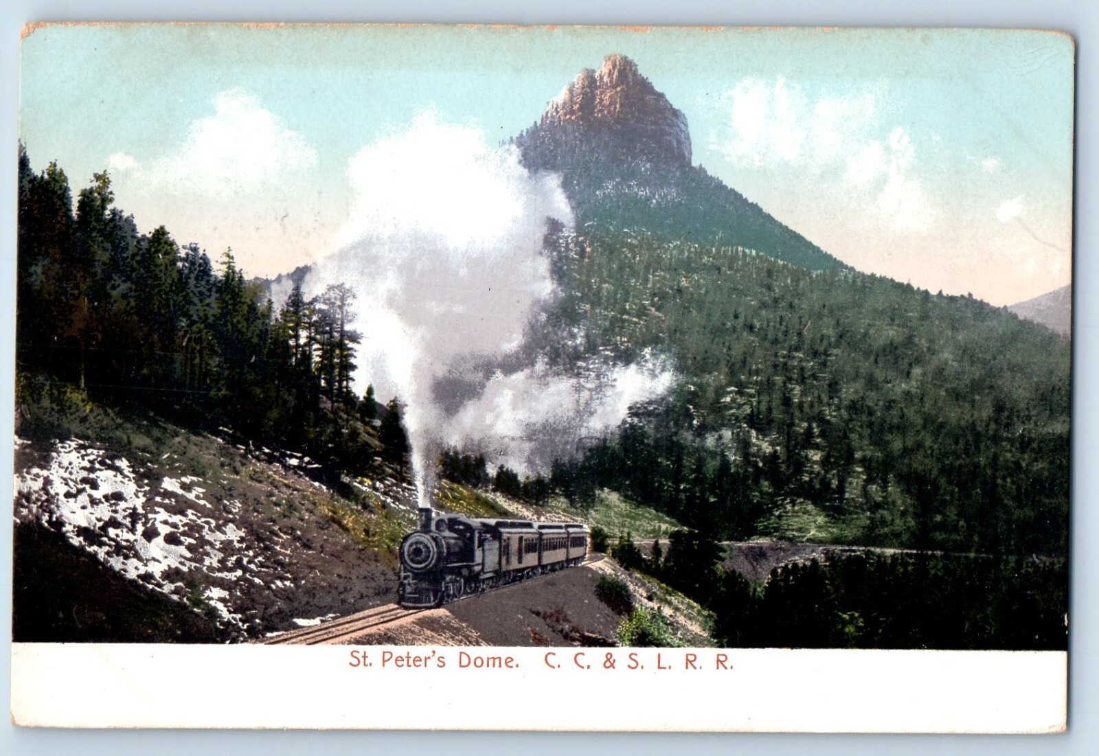 Denver Colorado Postcard St. Peter\'s Dome C.C. S.L.R.R. Locomotive Train c1905
