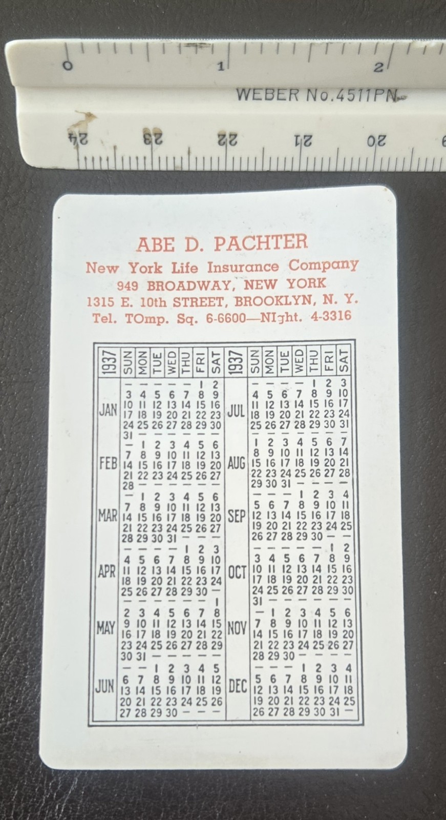 Vintage 1937 Advertising Wallet Calendar Card New York Life Insurance Building 