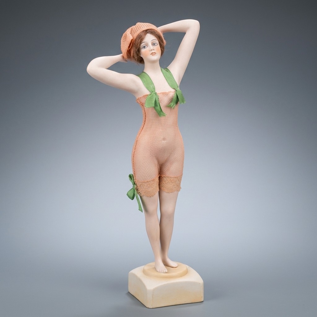 Rare 1915 Large 13”Galluba & Hofmann 426 Bathing Beauty Figurine, Original Dress