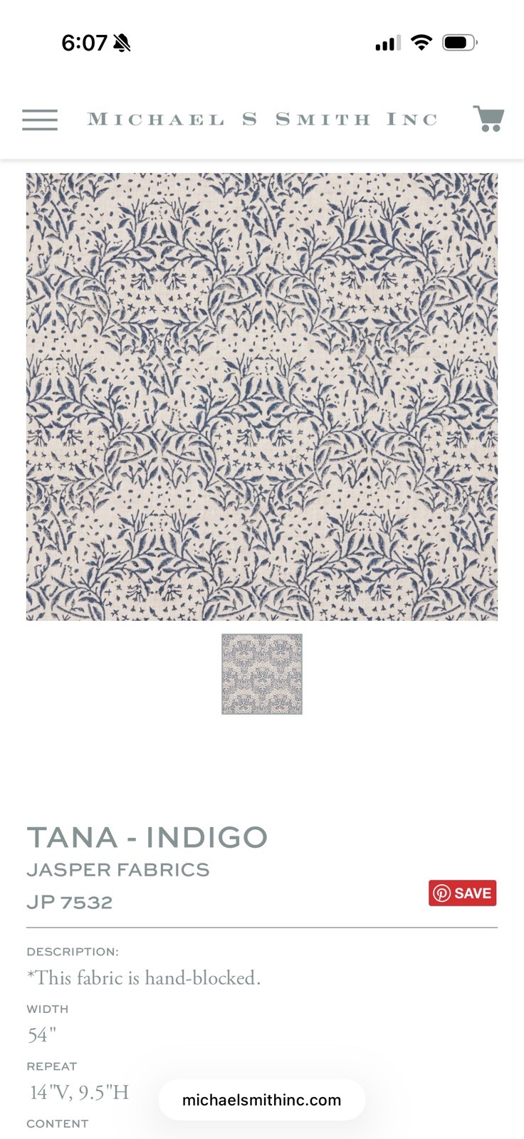 Jasper Michael Smith Tana indigo linen fabric 1.75 yards