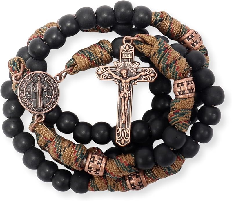 St Benedict Military Paracord Black Matte Beads Heavy Duty Rosaries