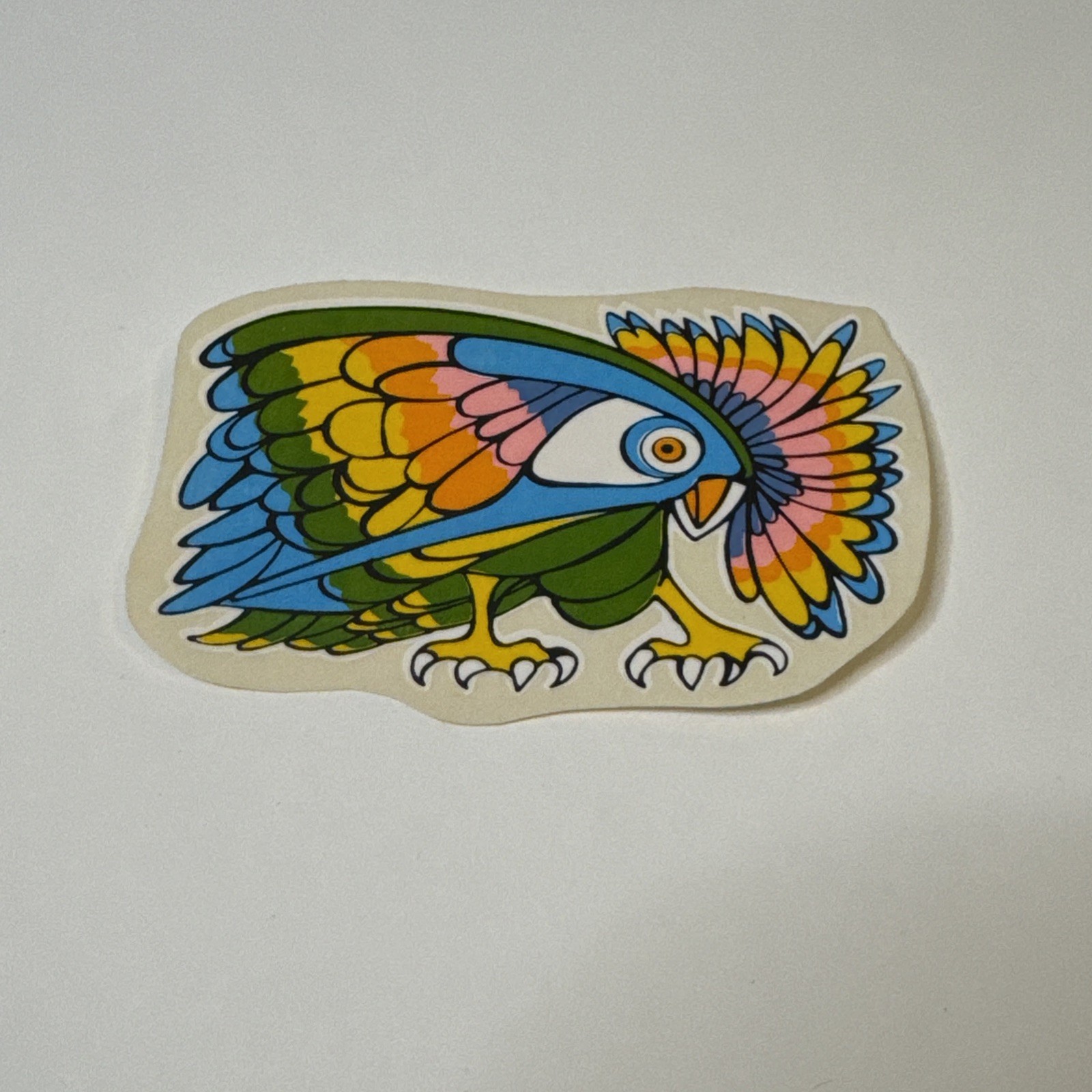 Vintage 70s-80s Psychedelic Bird Sticker Decal Retro Pop Art Colorful Neon Vtg